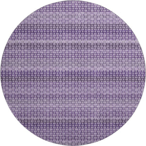 HomeRoots 8' X 8' Soft Lavender & Lilac Striped Washable Round Rug with UV Protection for Home & Patio Use 693597