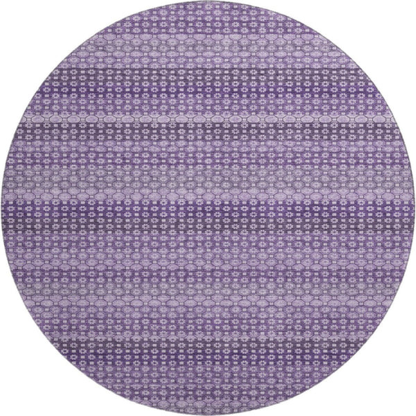 HomeRoots 8' X 8' Soft Lavender & Lilac Striped Washable Round Rug with UV Protection for Home & Patio Use 693597