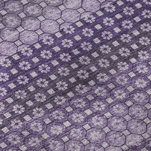HomeRoots 8' X 8' Soft Lavender & Lilac Striped Washable Round Rug with UV Protection for Home & Patio Use 693597