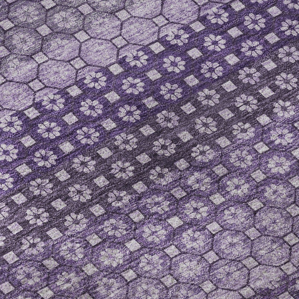 HomeRoots 8' X 8' Soft Lavender & Lilac Striped Washable Round Rug with UV Protection for Home & Patio Use 693597