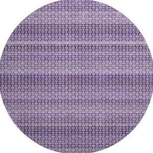 HomeRoots 8' X 8' Soft Lavender & Lilac Striped Washable Round Rug with UV Protection for Home & Patio Use 693597
