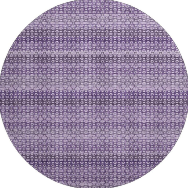HomeRoots 8' X 8' Soft Lavender & Lilac Striped Washable Round Rug with UV Protection for Home & Patio Use 693597
