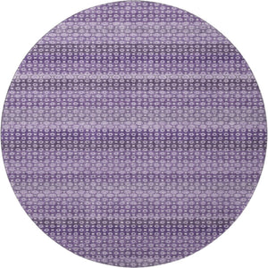 HomeRoots 8' X 8' Soft Lavender & Lilac Striped Washable Round Rug with UV Protection for Home & Patio Use 693597