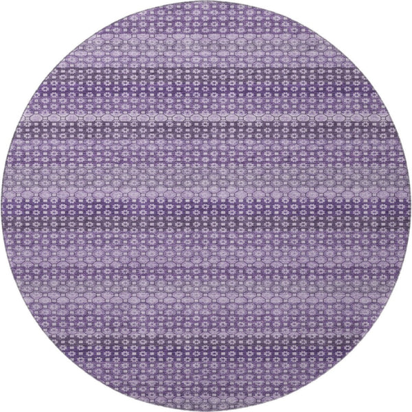 HomeRoots 8' X 8' Soft Lavender & Lilac Striped Washable Round Rug with UV Protection for Home & Patio Use 693597