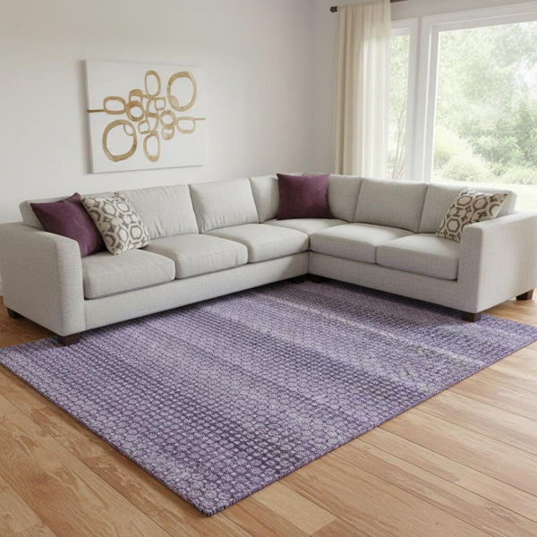 HomeRoots 8' Lavender And Lilac Striped Area Rug – Durable, Stain Resistant, UV Protected for Stylish Homes 693598