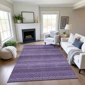 HomeRoots 9' X 12' Striped Lavender and Lilac Washable Area Rug - UV Protected, Stain Resistant, Soft Touch 693599