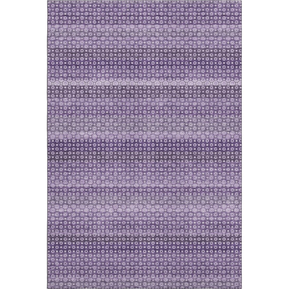 HomeRoots 9' X 12' Striped Lavender and Lilac Washable Area Rug - UV Protected, Stain Resistant, Soft Touch 693599