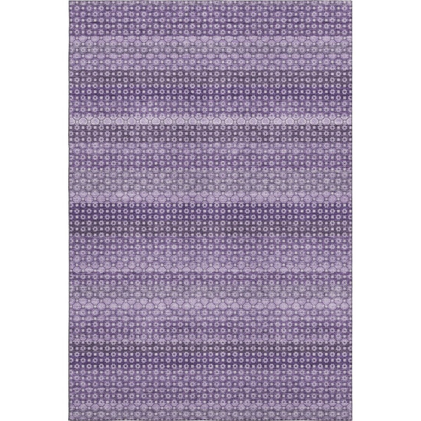 HomeRoots 9' X 12' Striped Lavender and Lilac Washable Area Rug - UV Protected, Stain Resistant, Soft Touch 693599