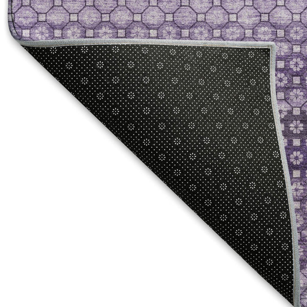 HomeRoots 9' X 12' Striped Lavender and Lilac Washable Area Rug - UV Protected, Stain Resistant, Soft Touch 693599