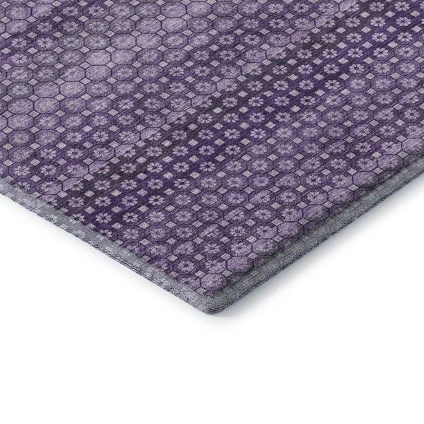 HomeRoots 9' X 12' Striped Lavender and Lilac Washable Area Rug - UV Protected, Stain Resistant, Soft Touch 693599