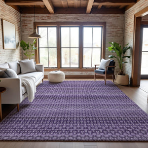 HomeRoots 9' X 12' Striped Lavender and Lilac Washable Area Rug - UV Protected, Stain Resistant, Soft Touch 693599