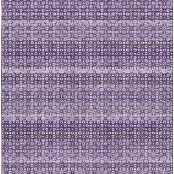 HomeRoots 9' X 12' Striped Lavender and Lilac Washable Area Rug - UV Protected, Stain Resistant, Soft Touch 693599