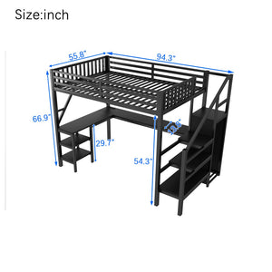 English Elm Metal Full Loft Bed with L Shaped Desk Wardrobe Rgb Lighting and Usb Charging Black W2593S00053