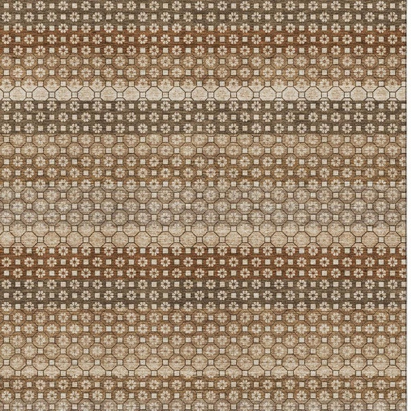 HomeRoots 5' X 8' Striped Washable Area Rug in Rust Beige & Taupe - UV Protected, Stain-Resistant & Durable 693602