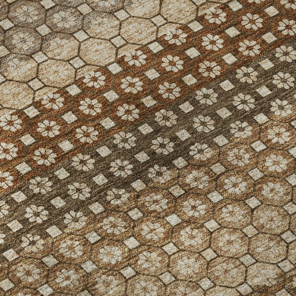 HomeRoots 8' X 8' Washable Round Rug in Rust Beige & Taupe Stripes – Durable, UV-Protected & Stain-Resistant! 693603