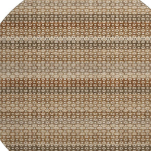 HomeRoots 8' X 8' Washable Round Rug in Rust Beige & Taupe Stripes – Durable, UV-Protected & Stain-Resistant! 693603