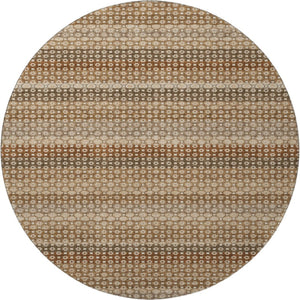 HomeRoots 8' X 8' Washable Round Rug in Rust Beige & Taupe Stripes – Durable, UV-Protected & Stain-Resistant! 693603