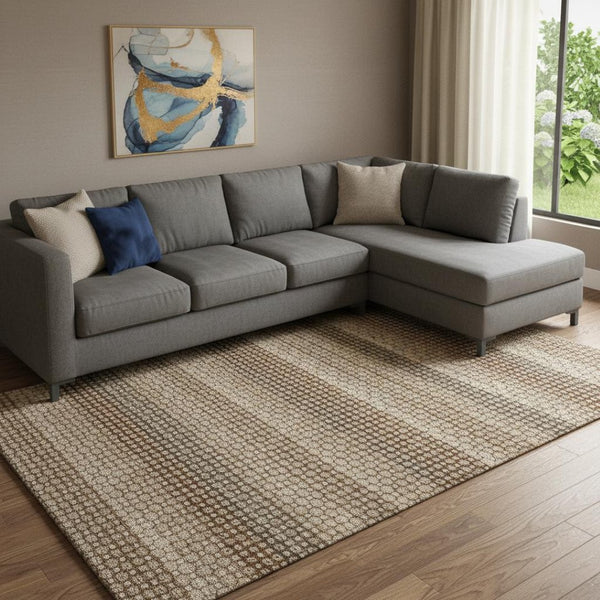 HomeRoots 8' Striped Washable Area Rug in Rust, Beige & Taupe – UV Protected, Durable & Easy-Clean Design 693604