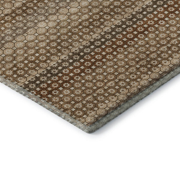 HomeRoots 8' Striped Washable Area Rug in Rust, Beige & Taupe – UV Protected, Durable & Easy-Clean Design 693604