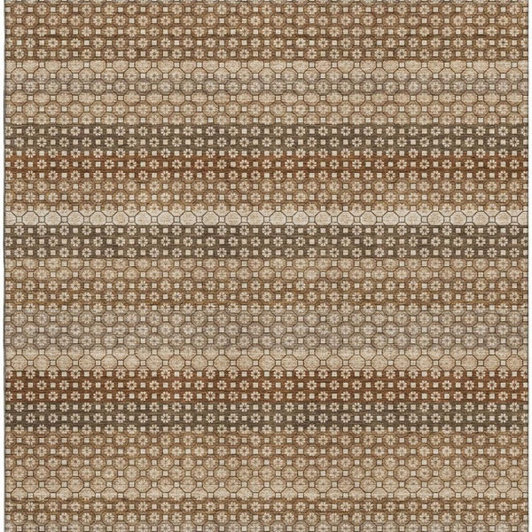 HomeRoots 8' Striped Washable Area Rug in Rust, Beige & Taupe – UV Protected, Durable & Easy-Clean Design 693604