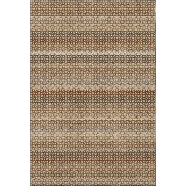 HomeRoots 8' Striped Washable Area Rug in Rust, Beige & Taupe – UV Protected, Durable & Easy-Clean Design 693604
