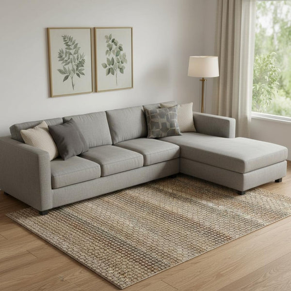HomeRoots 9' X 12' Washable Area Rug - Striped Rust Beige Taupe, UV Protected, Durable & Stain-Resistant Design 693605