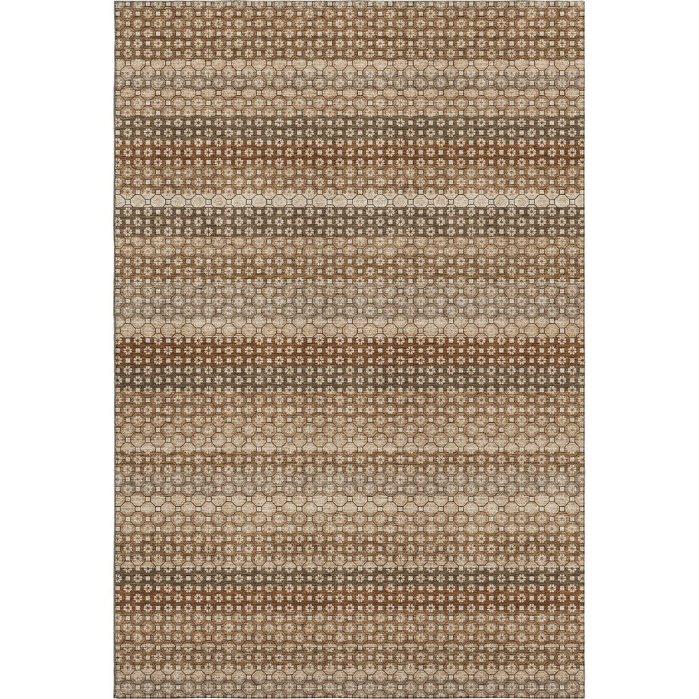HomeRoots 9' X 12' Washable Area Rug - Striped Rust Beige Taupe, UV Protected, Durable & Stain-Resistant Design 693605