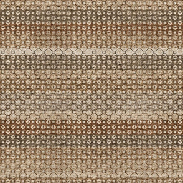 HomeRoots 9' X 12' Washable Area Rug - Striped Rust Beige Taupe, UV Protected, Durable & Stain-Resistant Design 693605