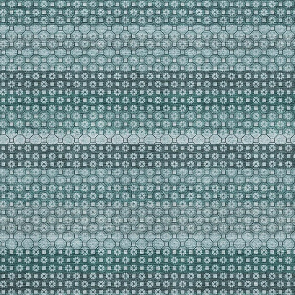 HomeRoots 5' X 8' Striped Washable Area Rug in Teal, Gray & Ivory - Durable, UV Protected for Homes with Kids & Pets 693608