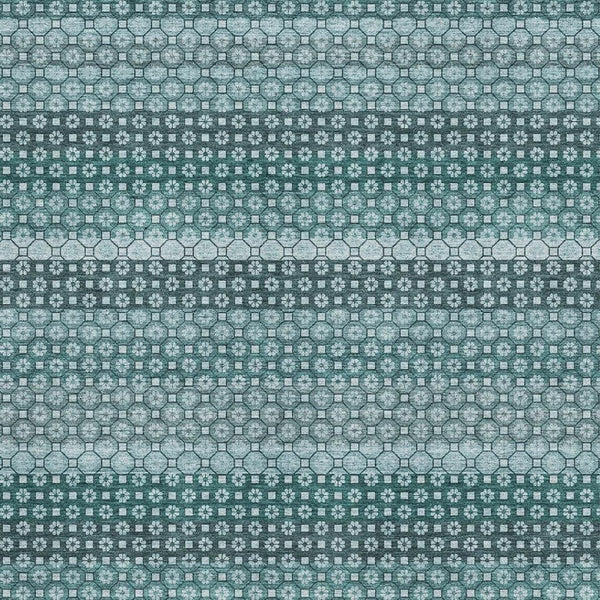 HomeRoots 8' Teal Gray & Ivory Striped Washable Area Rug with UV Protection – Durable, Stain-Resistant Design 693610