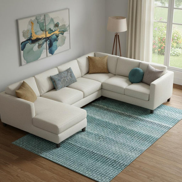 HomeRoots 9' X 12' Teal Gray Ivory Striped Area Rug - Durable, Stain-Resistant, UV Protected for High-Traffic Spaces 693611