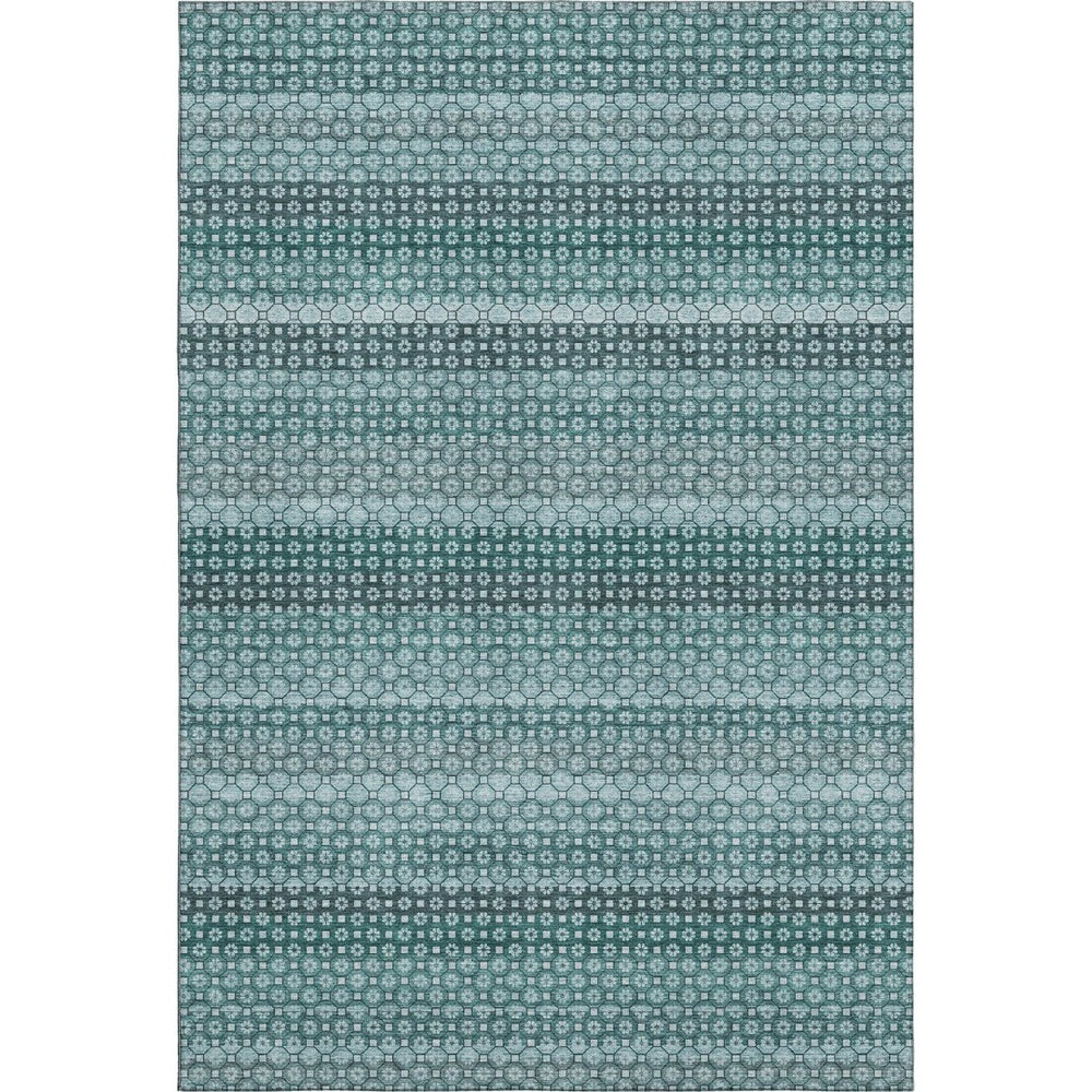 HomeRoots 9' X 12' Teal Gray Ivory Striped Area Rug - Durable, Stain-Resistant, UV Protected for High-Traffic Spaces 693611