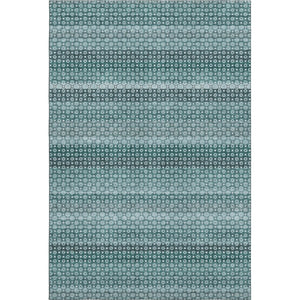 HomeRoots 9' X 12' Teal Gray Ivory Striped Area Rug - Durable, Stain-Resistant, UV Protected for High-Traffic Spaces 693611