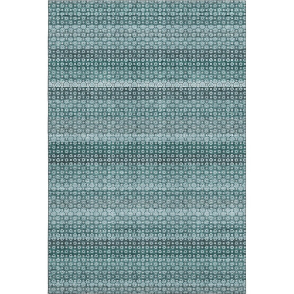 HomeRoots 9' X 12' Teal Gray Ivory Striped Area Rug - Durable, Stain-Resistant, UV Protected for High-Traffic Spaces 693611