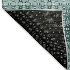 HomeRoots 9' X 12' Teal Gray Ivory Striped Area Rug - Durable, Stain-Resistant, UV Protected for High-Traffic Spaces 693611