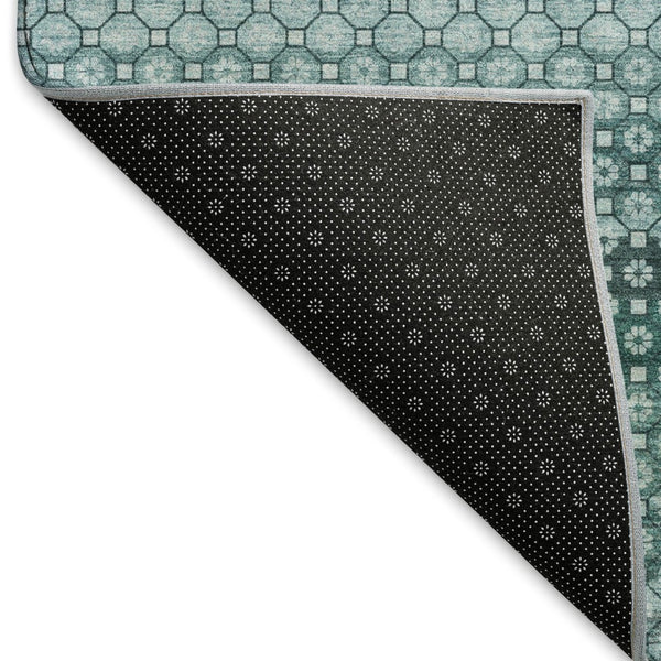 HomeRoots 9' X 12' Teal Gray Ivory Striped Area Rug - Durable, Stain-Resistant, UV Protected for High-Traffic Spaces 693611