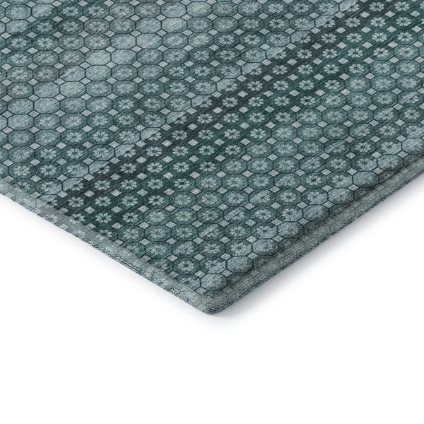 HomeRoots 9' X 12' Teal Gray Ivory Striped Area Rug - Durable, Stain-Resistant, UV Protected for High-Traffic Spaces 693611
