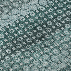 HomeRoots 9' X 12' Teal Gray Ivory Striped Area Rug - Durable, Stain-Resistant, UV Protected for High-Traffic Spaces 693611