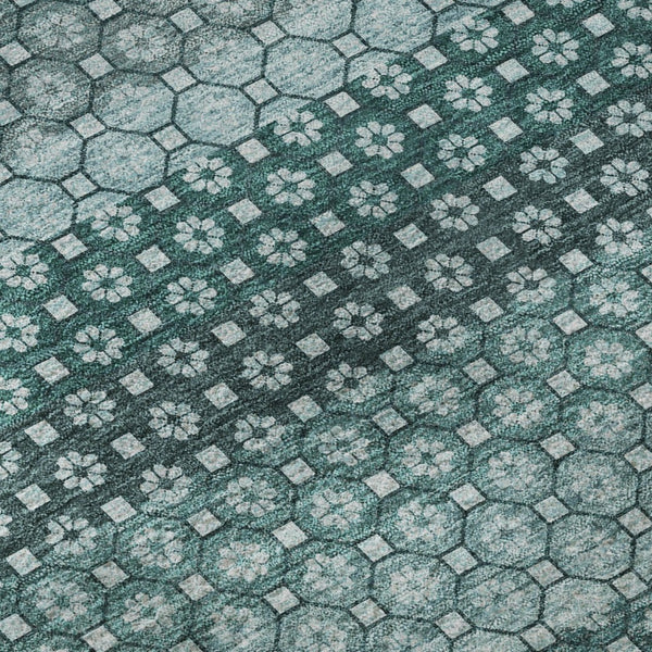 HomeRoots 9' X 12' Teal Gray Ivory Striped Area Rug - Durable, Stain-Resistant, UV Protected for High-Traffic Spaces 693611