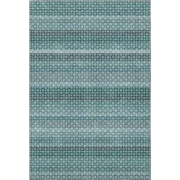 HomeRoots 9' X 12' Teal Gray Ivory Striped Area Rug - Durable, Stain-Resistant, UV Protected for High-Traffic Spaces 693611