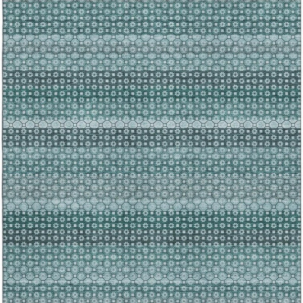 HomeRoots 10' Teal Gray and Ivory Striped Washable Area Rug - UV Protected, Durable, Stylish for Any Room 693612