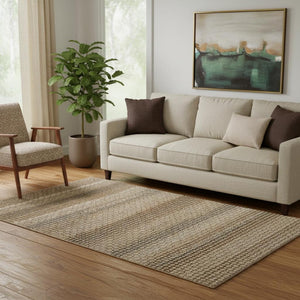 HomeRoots 5' X 8' Taupe Rust Brown Striped Area Rug - Washable, Stain Resistant with UV Protection & Non-Slip Backing 693614
