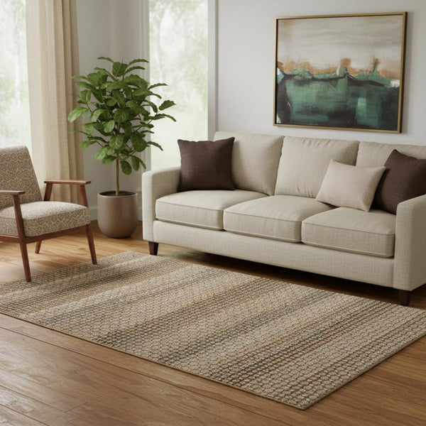 HomeRoots 5' X 8' Taupe Rust Brown Striped Area Rug - Washable, Stain Resistant with UV Protection & Non-Slip Backing 693614