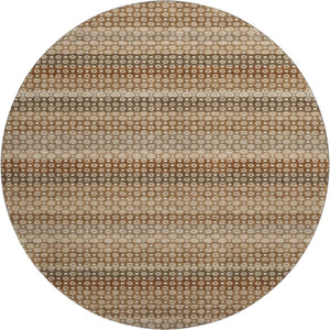 HomeRoots 8' X 8' Washable Round Area Rug - Striped Taupe, Rust & Brown with UV Protection for Homes 693615