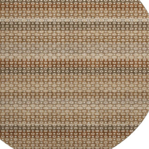 HomeRoots 8' X 8' Washable Round Area Rug - Striped Taupe, Rust & Brown with UV Protection for Homes 693615