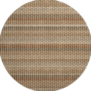 HomeRoots 8' X 8' Washable Round Area Rug - Striped Taupe, Rust & Brown with UV Protection for Homes 693615