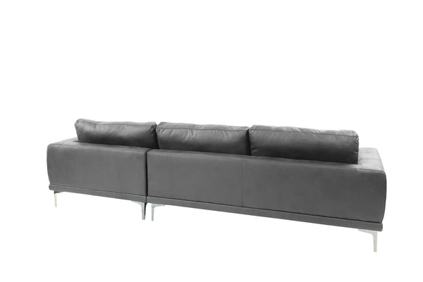 English Elm Left Facing Sofa Antique Grey Breathable Leatherette Sectional with Wide Chaise, Metal Legs, Modern Comfort pillows included B011S01065