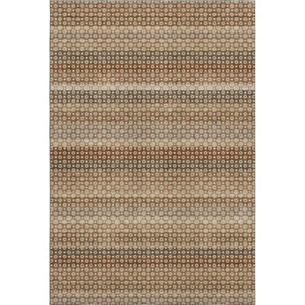 HomeRoots 8' Striped Washable Area Rug in Taupe, Rust & Brown – Durable, UV-Protected, Stain-Resistant Design 693616