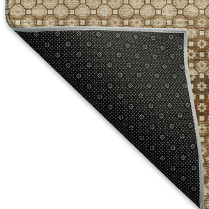 HomeRoots 8' Striped Washable Area Rug in Taupe, Rust & Brown – Durable, UV-Protected, Stain-Resistant Design 693616