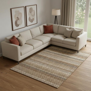 HomeRoots 9' X 12' Washable Area Rug in Taupe, Rust & Brown Stripes - Durable, UV-Protected & Stain-Resistant! 693617